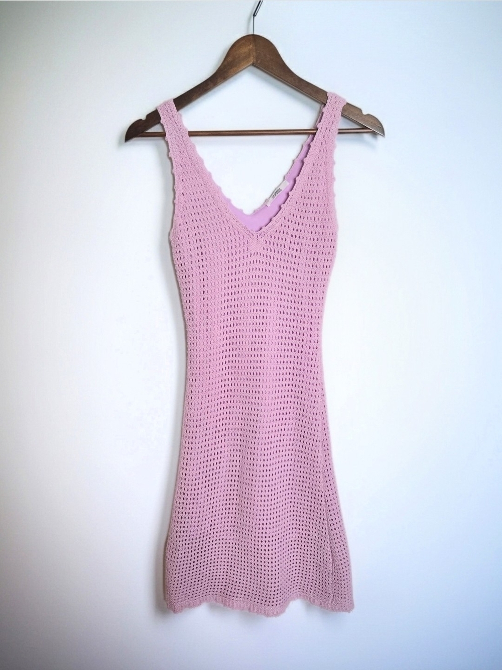 BB Dakota Steve Madden Day Party Pink Crochet Mini V-Neck Dress Womens Size XS